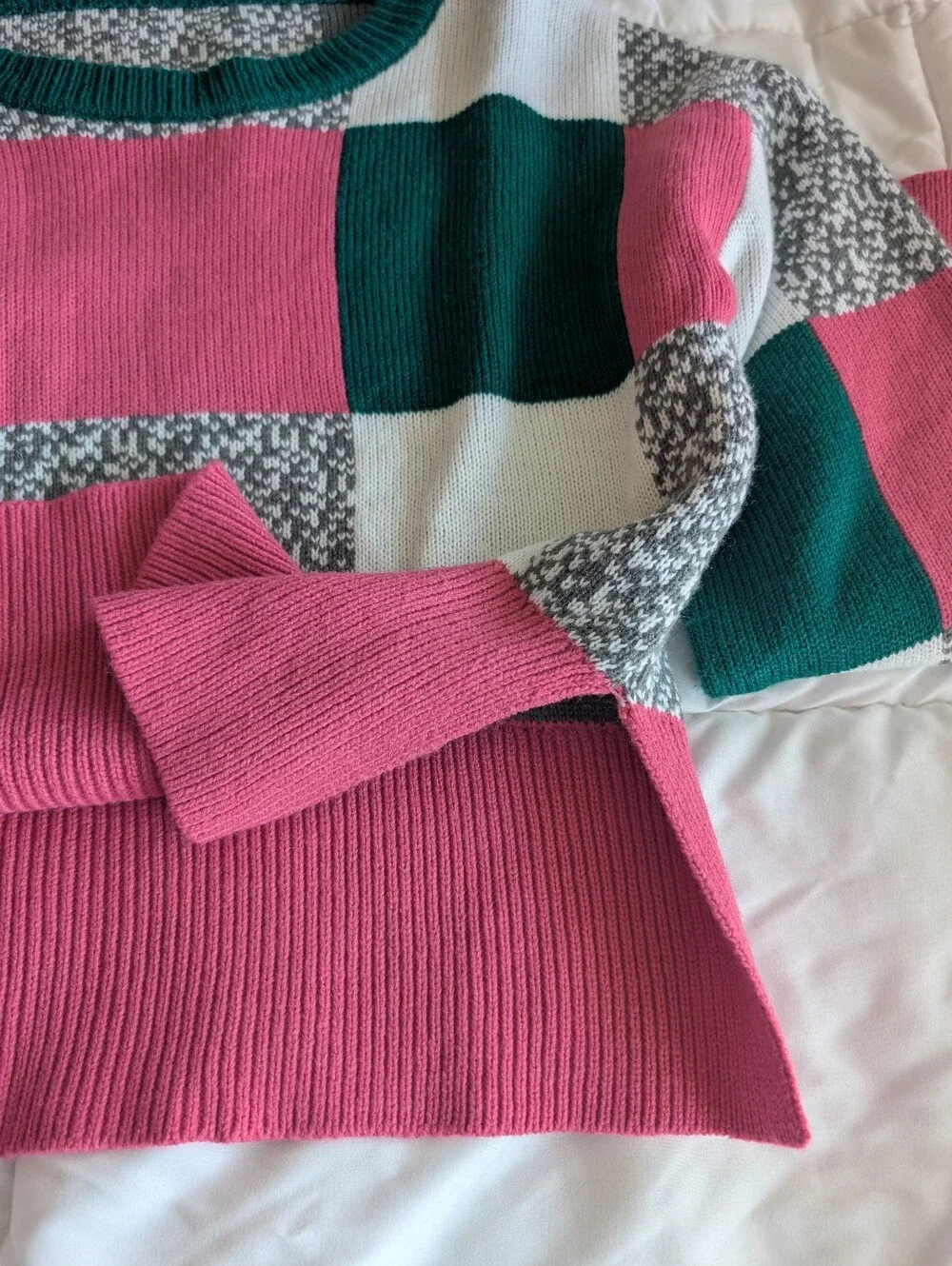 Saodimallsu Oversized 90s Checker Knit Sweater Pink Green Cream